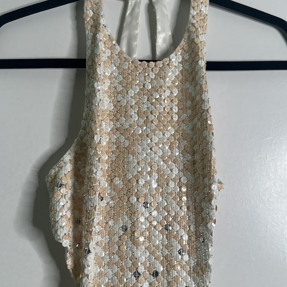 Cache white sliver and nud sequins halter maxi dress size 6 - Picture 9 of 16